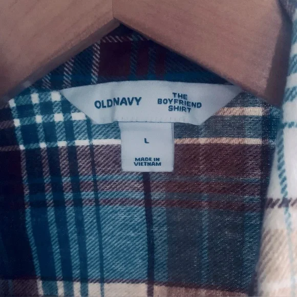 Old Navy Women's Plaid Boyfriend Shirt in Blue and Tan flannel L - Picture 4 of 9